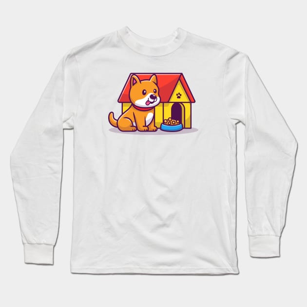 Cute Corgi Sitting Beside Dog Cage Long Sleeve T-Shirt by Catalyst Labs